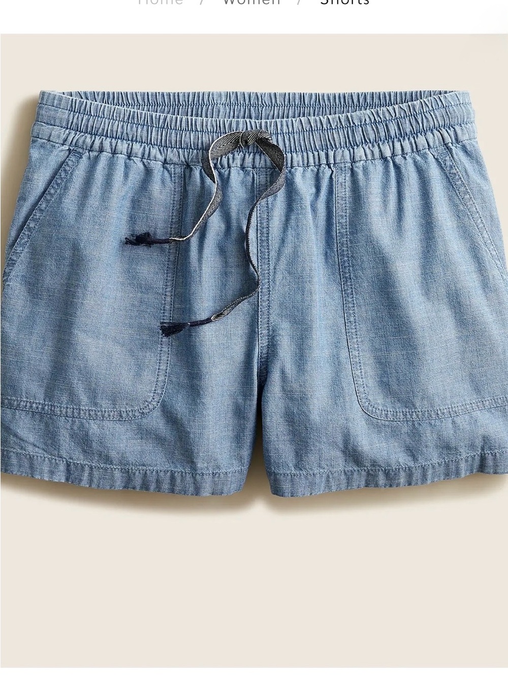 JCrew Seaside Women's Chambray Drawstring Shorts in Size Large